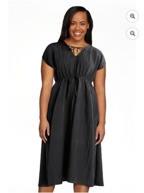 Scoop Women’s V-Neck Crinkle Midi Dress, Size L